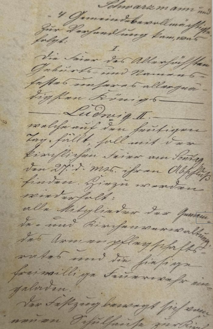 Auszug aus einem Gemeindeprotokoll in Kurrentschrift, 19. Jahrhundert